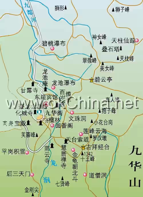 Map of Jiuhua Mountain Scenic Area