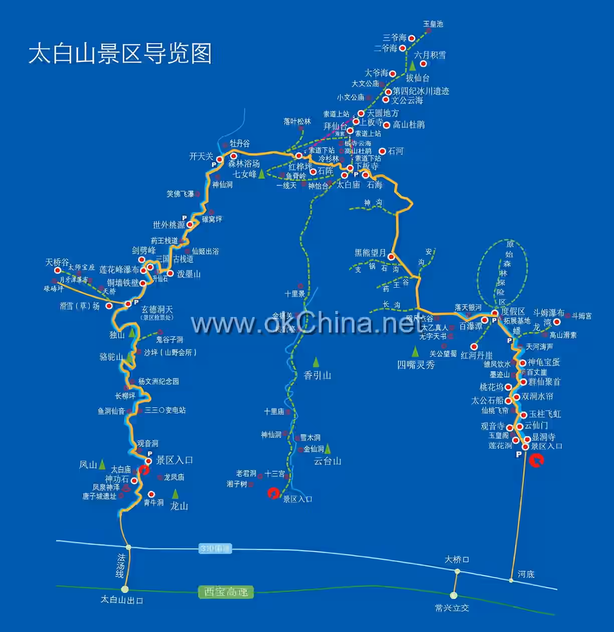 Map of Taibai Mountain Tourist Area