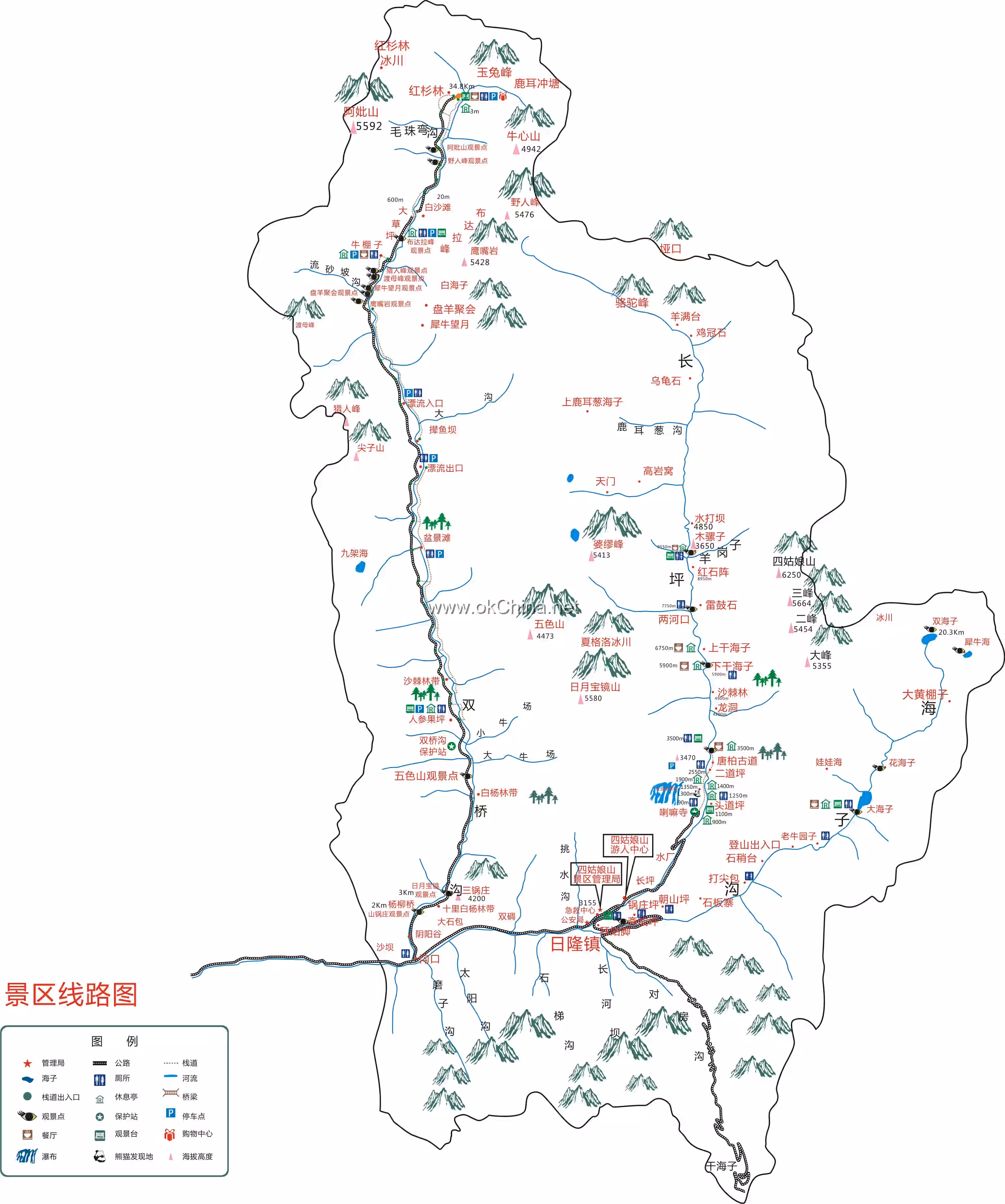 Map of Siguniang Mountain Scenic Area